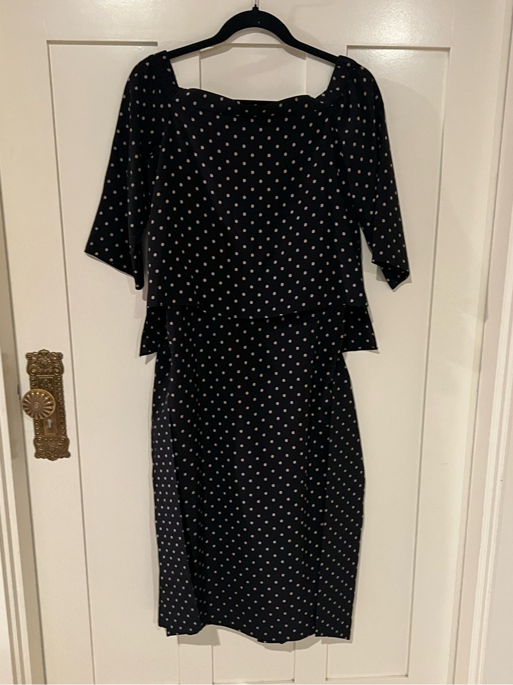 Tibi Off-the-Shoulder Polka-Dot Silk Crepe De Chine Dress Black and Ecru Size 4